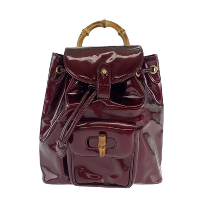 GUCCI Backpack 003 1998 0030 Patent leather wine red brown Bamboo