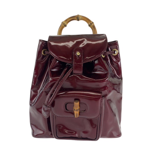 GUCCI Backpack 003 1998 0030 Patent leather wine red brown Bamboo
