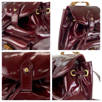 GUCCI Backpack 003 1998 0030 Patent leather wine red brown Bamboo