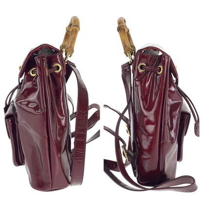GUCCI Backpack 003 1998 0030 Patent leather wine red brown Bamboo