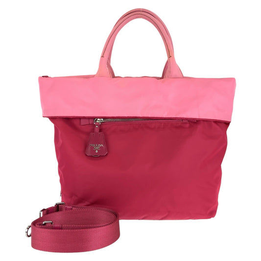 PRADA Tote Bag Nylon Red pink Test Triangle With logo
