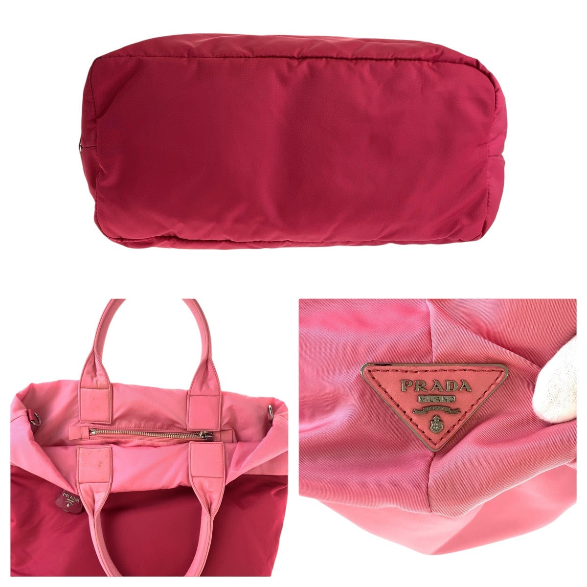PRADA Tote Bag Nylon Red pink Test Triangle With logo