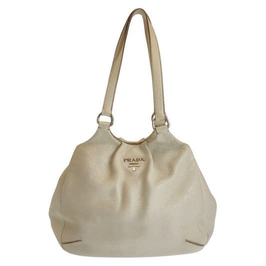 PRADA Shoulder Bag leather White SilverMetal