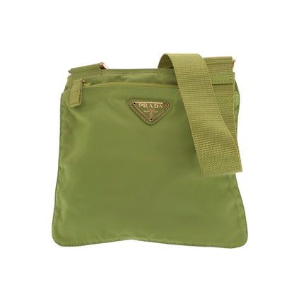 PRADA Shoulder Bag Nylon Light Green Gold Metal Test Triangle With logo
