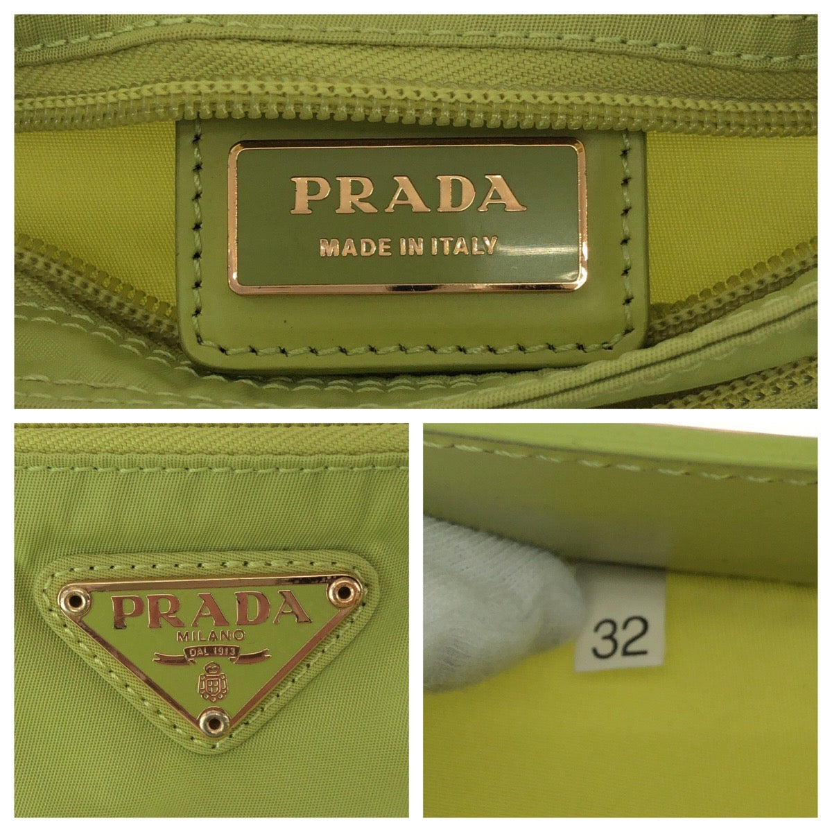 PRADA Shoulder Bag Nylon Light Green Gold Metal Test Triangle With logo