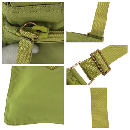 PRADA Shoulder Bag Nylon Light Green Gold Metal Test Triangle With logo