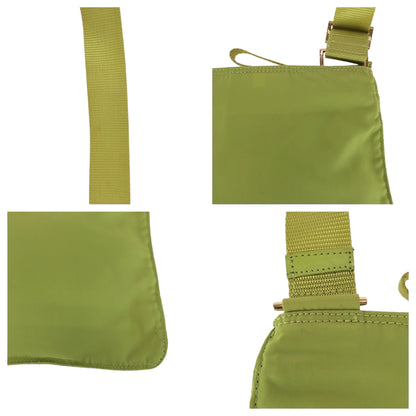 PRADA Shoulder Bag Nylon Light Green Gold Metal Test Triangle With logo