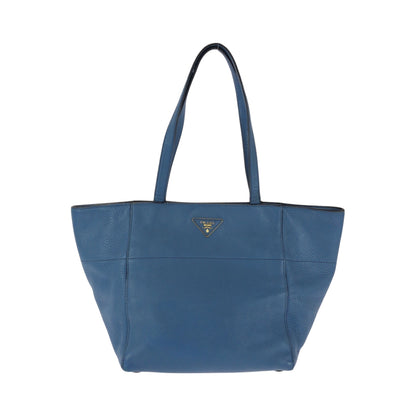 PRADA Tote Bag leather Blue GoldMetal Vitterodino Triangle With logo