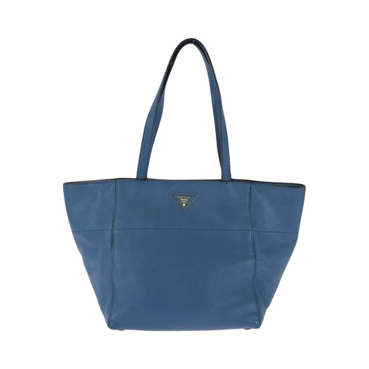 PRADA Tote Bag leather Blue GoldMetal Vitterodino Triangle With logo