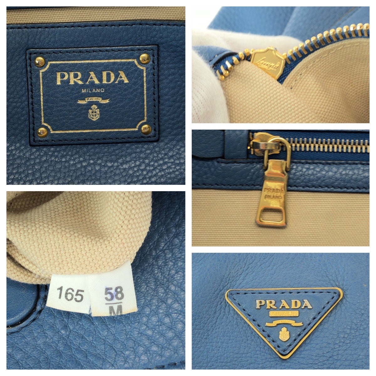PRADA Tote Bag leather Blue GoldMetal Vitterodino Triangle With logo