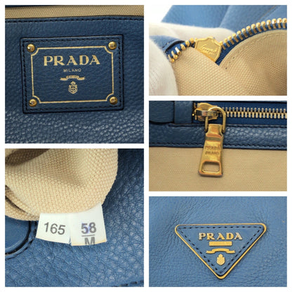 PRADA Tote Bag leather Blue GoldMetal Vitterodino Triangle With logo
