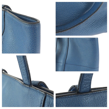 PRADA Tote Bag leather Blue GoldMetal Vitterodino Triangle With logo