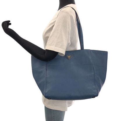 PRADA Tote Bag leather Blue GoldMetal Vitterodino Triangle With logo