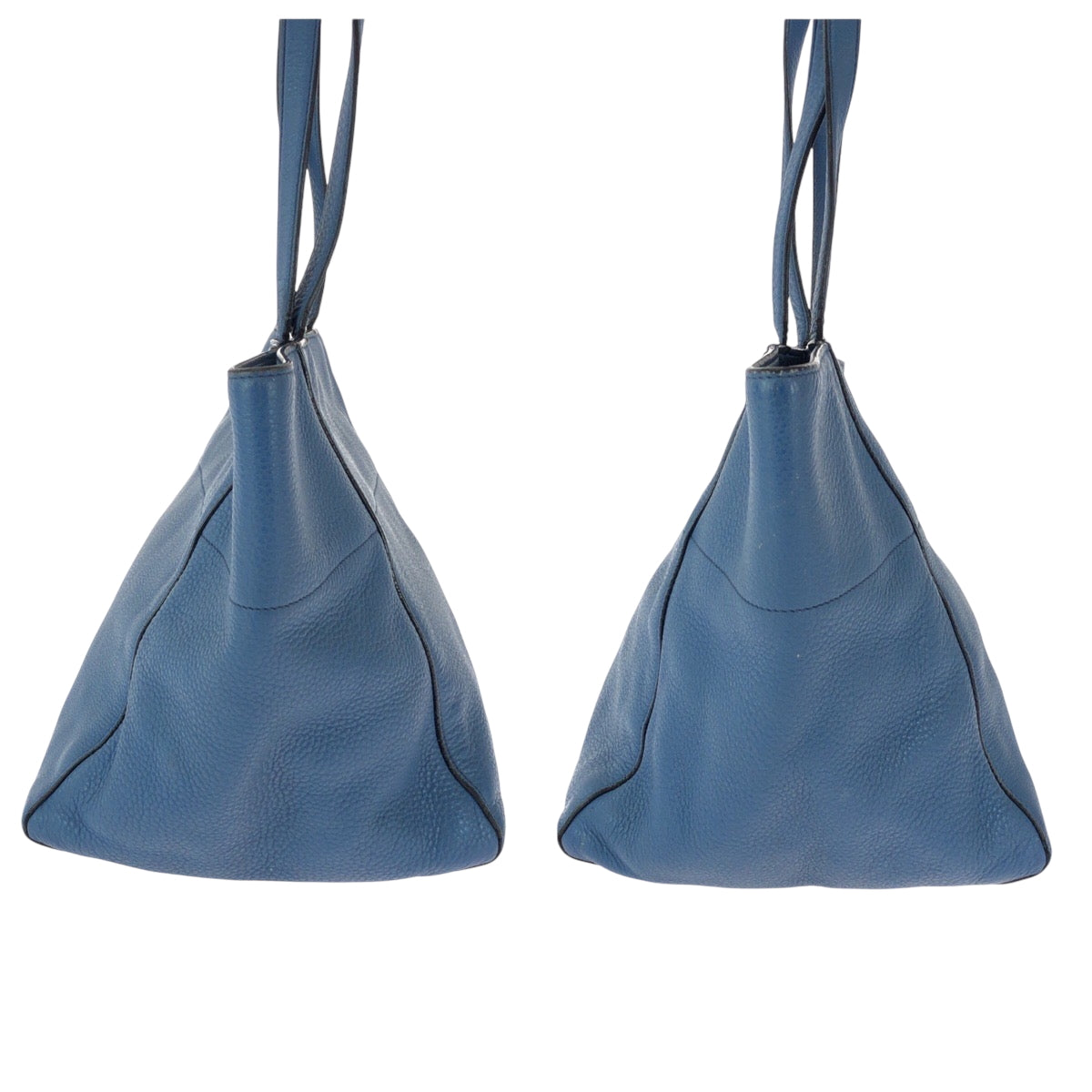 PRADA Tote Bag leather Blue GoldMetal Vitterodino Triangle With logo