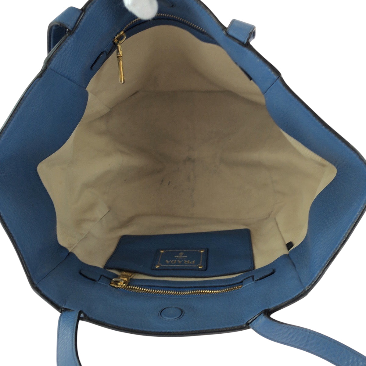 PRADA Tote Bag leather Blue GoldMetal Vitterodino Triangle With logo