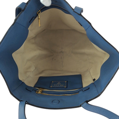 PRADA Tote Bag leather Blue GoldMetal Vitterodino Triangle With logo