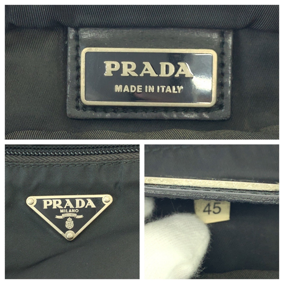 PRADA Shoulder Bag Nylon Black SilverMetal Test Triangle With logo