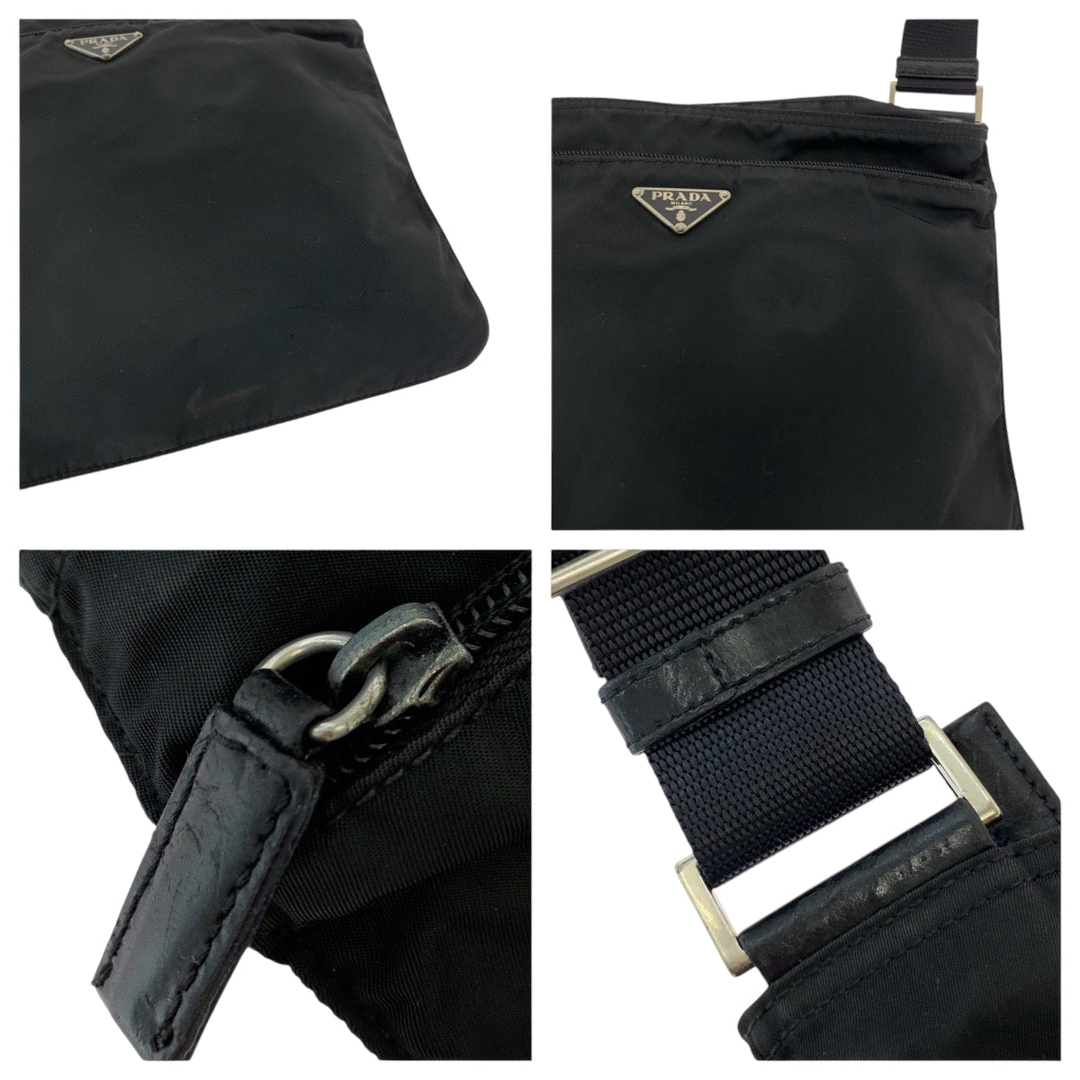PRADA Shoulder Bag Nylon Black SilverMetal Test Triangle With logo