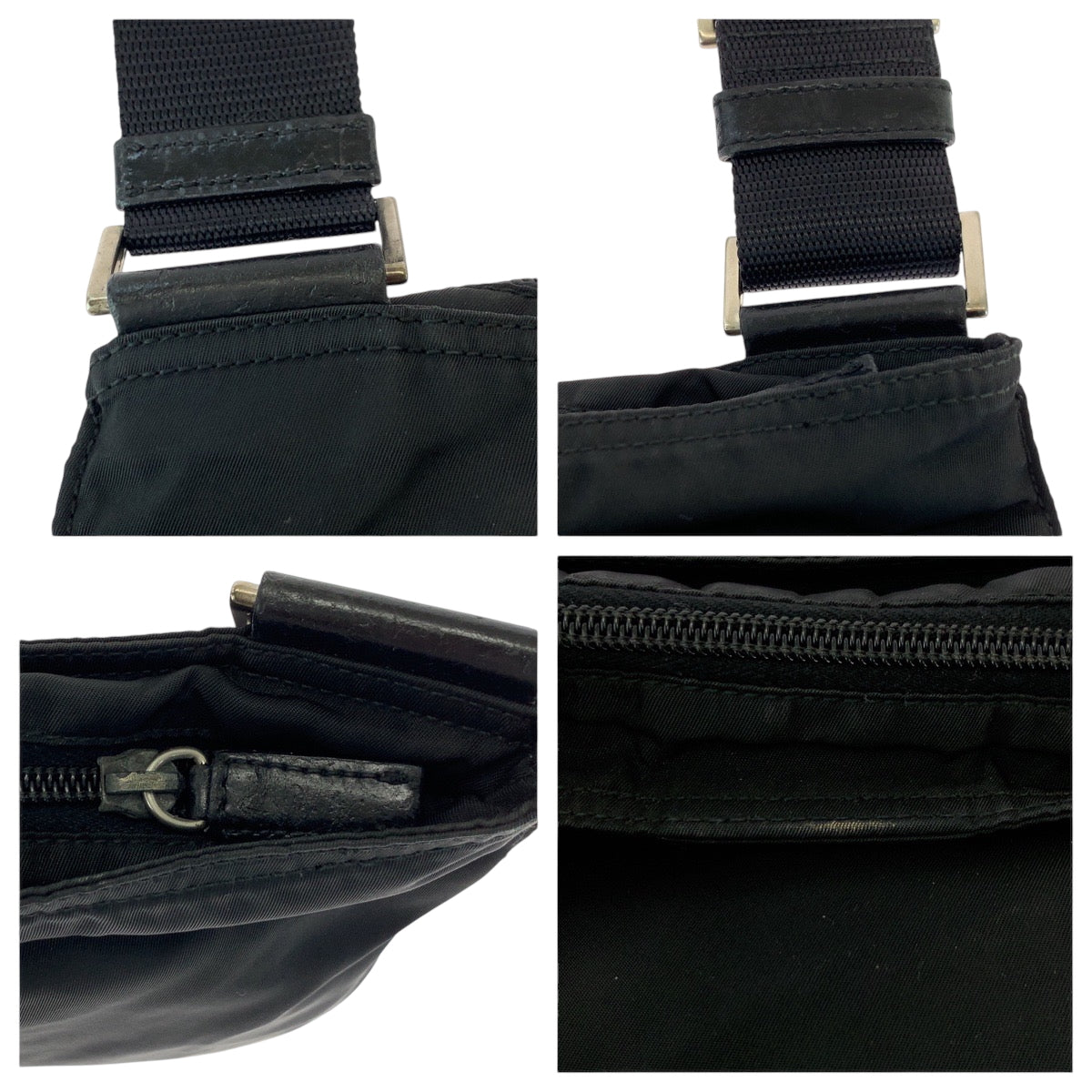 PRADA Shoulder Bag Nylon Black SilverMetal Test Triangle With logo
