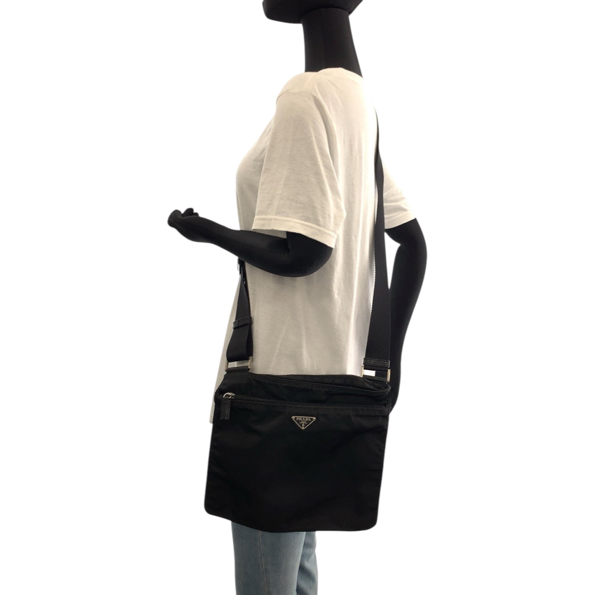 PRADA Shoulder Bag Nylon Black SilverMetal Test Triangle With logo