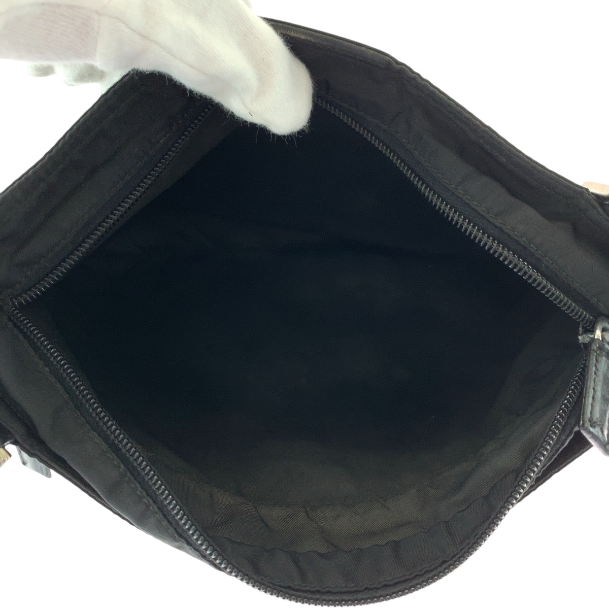 PRADA Shoulder Bag Nylon Black SilverMetal Test Triangle With logo