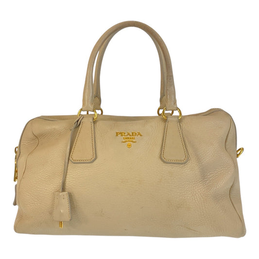 PRADA Handbag leather Beige Gold Metal