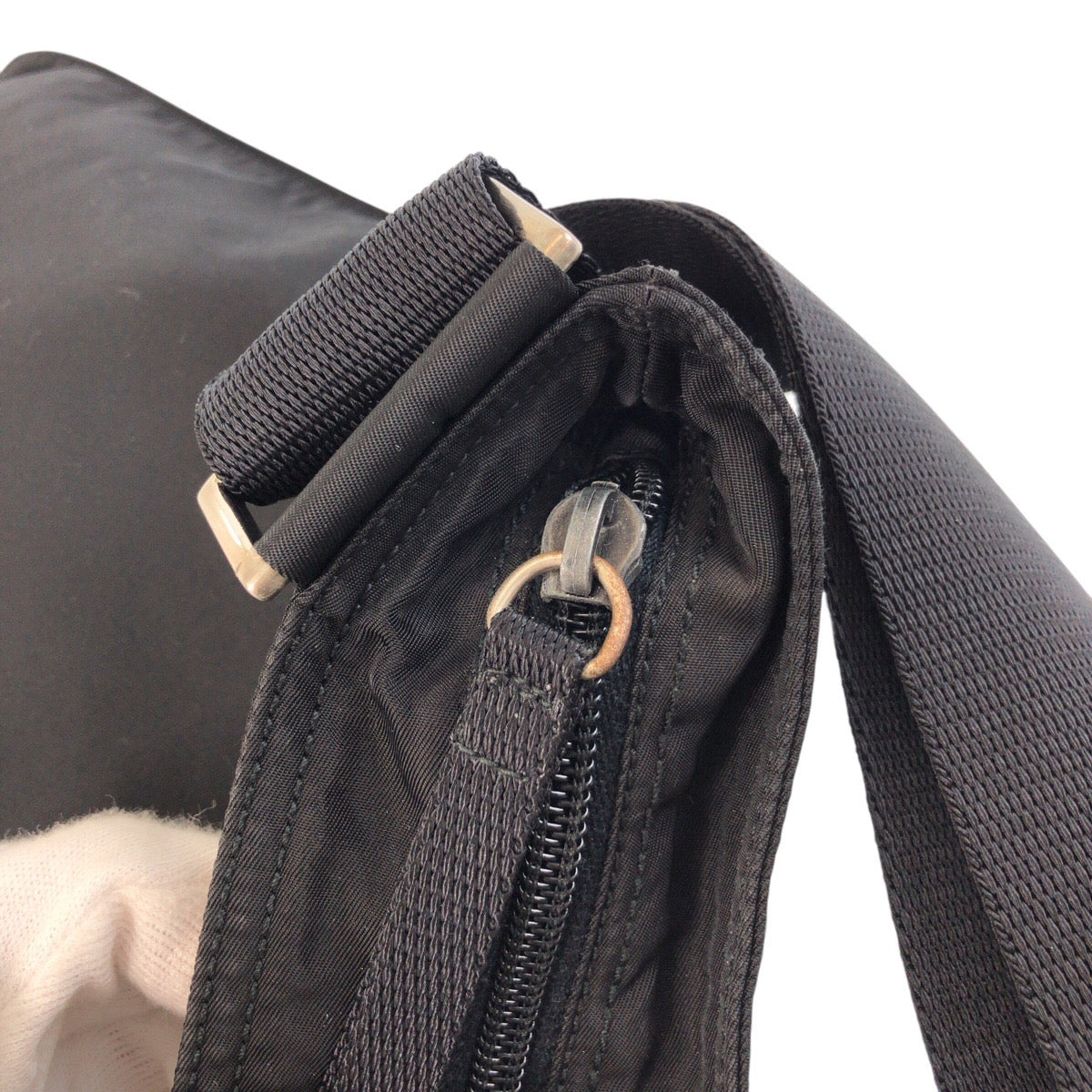 PRADA Shoulder Bag Nylon Black SilverMetal Test Triangle With logo