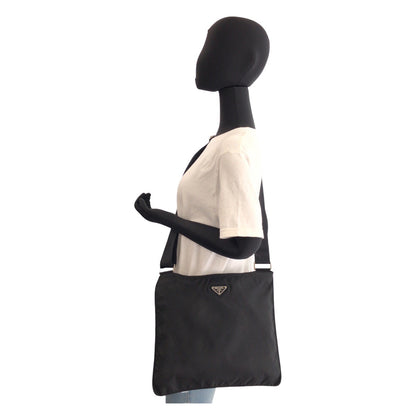 PRADA Shoulder Bag Nylon Black SilverMetal Test Triangle With logo