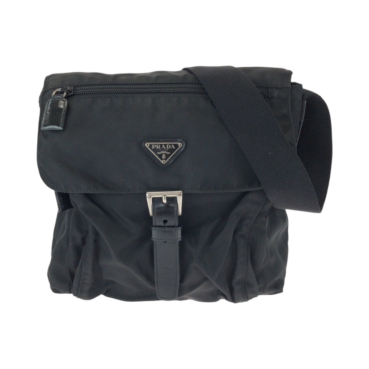 PRADA Shoulder Bag B5469F Nylon black Test Triangle With logo