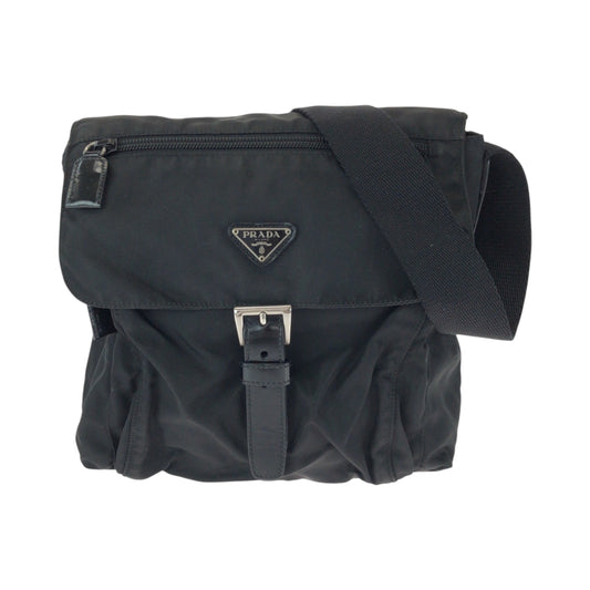 PRADA Shoulder Bag B5469F Nylon black Test Triangle With logo