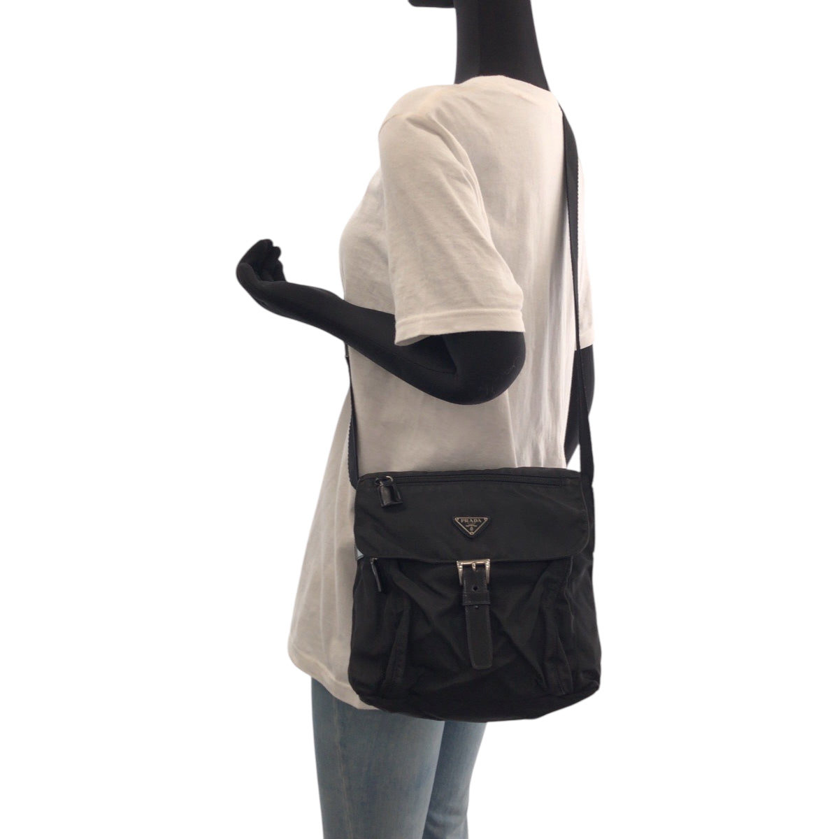PRADA Shoulder Bag B5469F Nylon black Test Triangle With logo