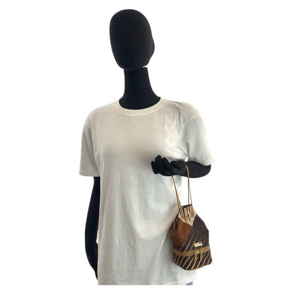 GUCCI Handbag 039 9054 Nylon Brown Gold Metal