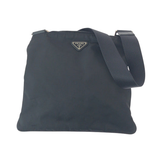 PRADA Shoulder Bag Nylon Black SilverMetal Test Triangle With logo