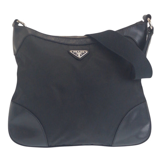 PRADA Shoulder Bag Nylon Black SilverMetal Test Triangle With logo
