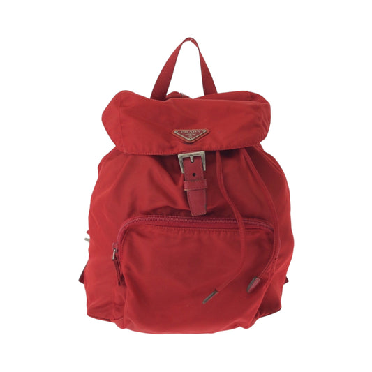 PRADA Backpack B4650 Nylon Red Silver Metal Test Triangle With logo