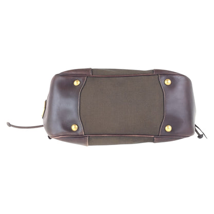 PRADA Shoulder Bag canvas Brown Gold Metal Logo jacquard