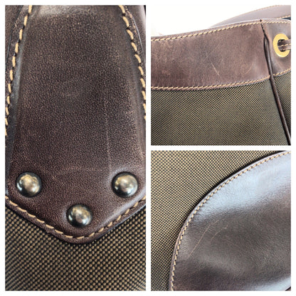PRADA Shoulder Bag canvas Brown Gold Metal Logo jacquard
