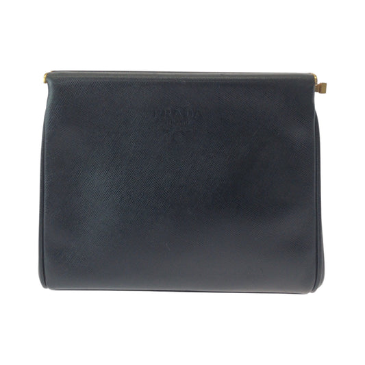 PRADA business bag leather Black GoldMetal Safiano logo