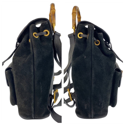GUCCI Backpack 003 1705 0030 Suede Black GoldMetal Bamboo