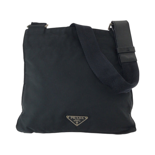PRADA Shoulder Bag Nylon Black SilverMetal Test Triangle With logo
