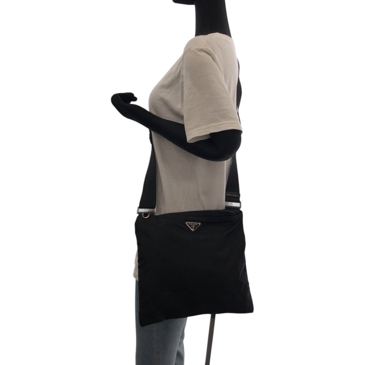 PRADA Shoulder Bag Nylon Black SilverMetal Test Triangle With logo
