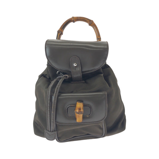 GUCCI Backpack 003 2058 Nylon Khaki Brown SilverMetal Bamboo Old Gucci