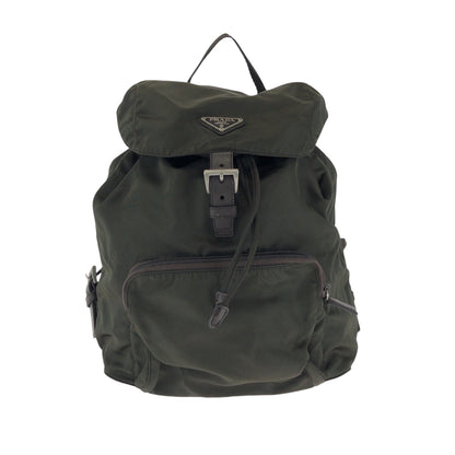 PRADA Backpack Nylon Khaki Brown SilverMetal Test Triangle With logo
