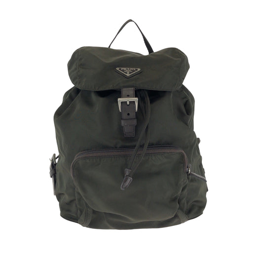 PRADA Backpack Nylon Khaki Brown SilverMetal Test Triangle With logo