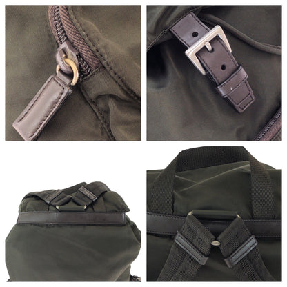 PRADA Backpack Nylon Khaki Brown SilverMetal Test Triangle With logo