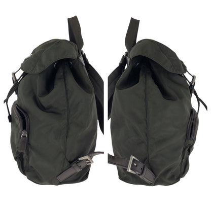 PRADA Backpack Nylon Khaki Brown SilverMetal Test Triangle With logo