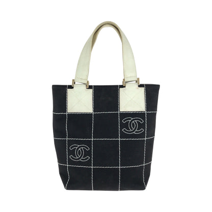 CHANEL Tote Bag canvas Black GoldMetal Wild Stitch Chocolate Bar COCO Mark