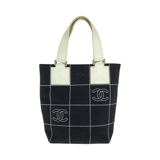 CHANEL Tote Bag canvas Black GoldMetal Wild Stitch Chocolate Bar COCO Mark