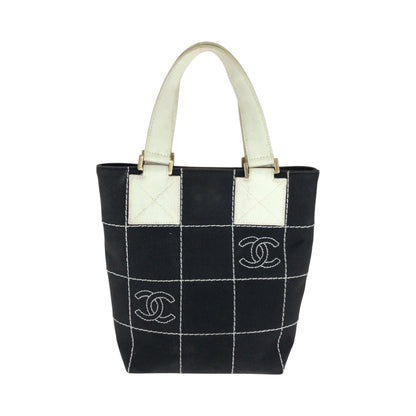 CHANEL Tote Bag canvas Black GoldMetal Wild Stitch Chocolate Bar COCO Mark