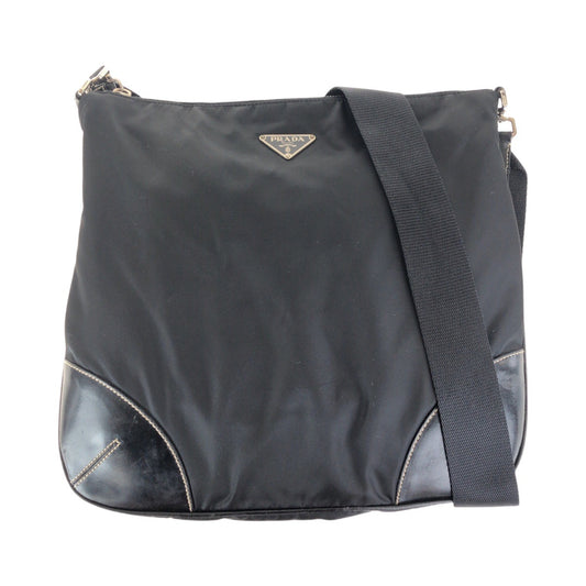 PRADA Shoulder Bag Nylon Black SilverMetal Test Triangle With logo